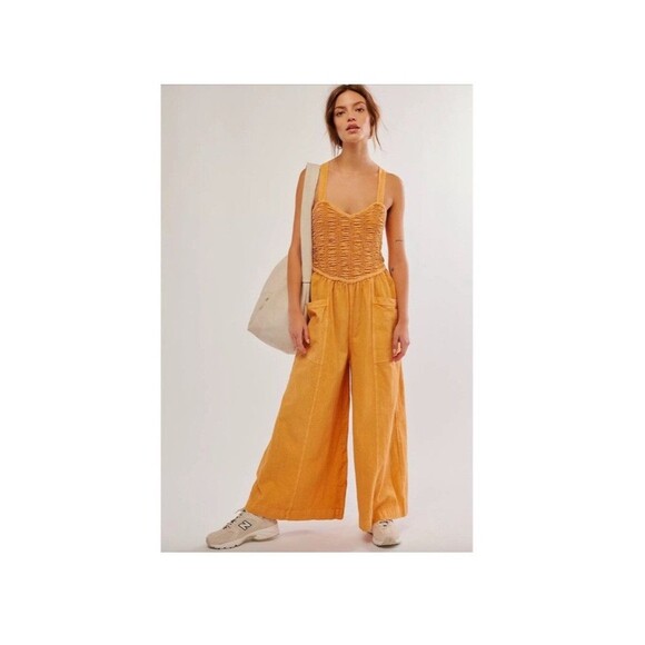 Free People Pants - Free People Forever And Always Ruched One Piece Wide Leg Jumpsuit Size XL NWOT